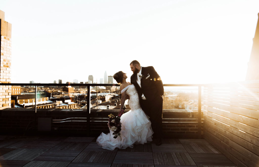 Bride and Groom Sunset Portrait Photo