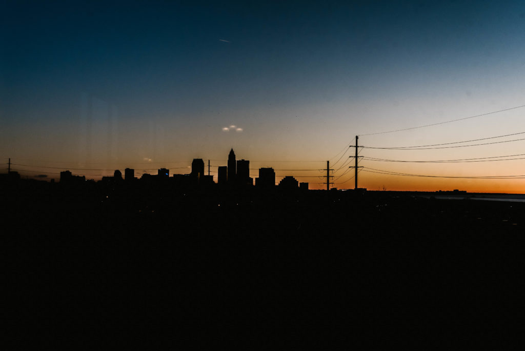 Cleveland Skyline sunset view at ariel international