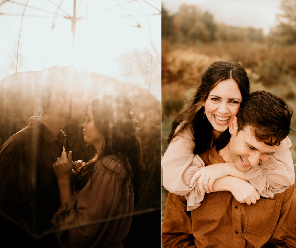 engagement photos in the rain in Cleveland, Ohio