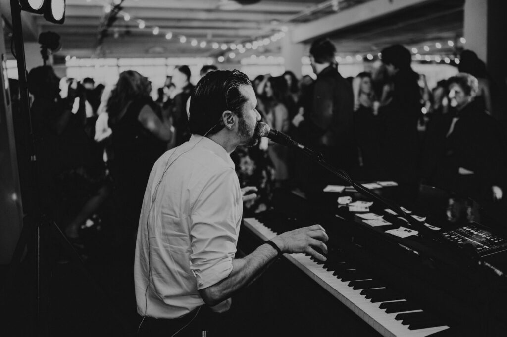 cleplays - dualling piano band - 78th street studios wedding - indoor reception  - industrial wedding venues in cleveland 