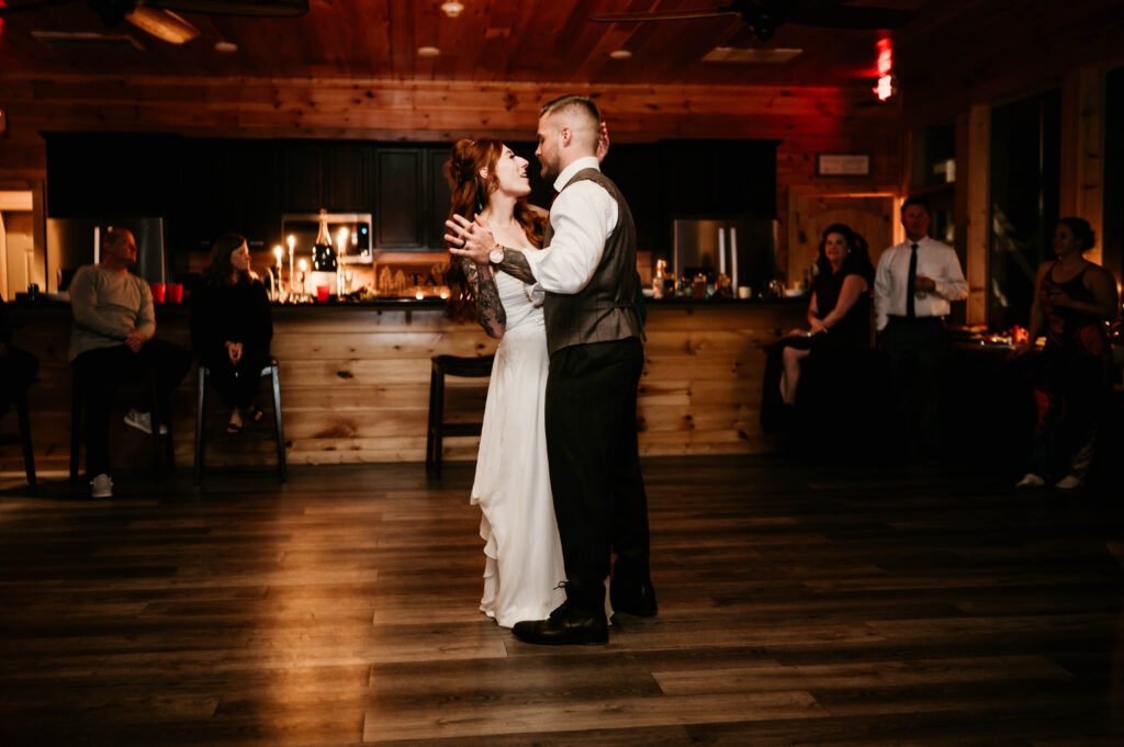 Cozy Intimate Cabin Wedding Reception, First Dance- Mansion in the Sky, Gatlinburg TN Photographed by Arastasia Photography