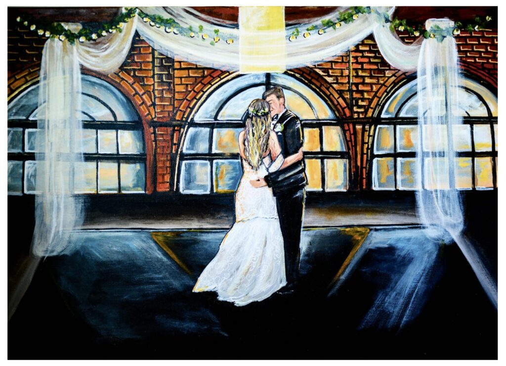 Live wedding painting at windows on the river - Cleveland, ohio